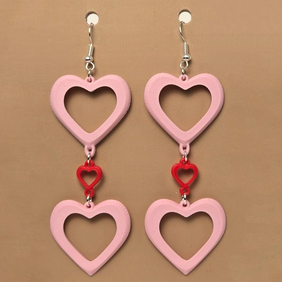 Boucle d'oreille en forme de Coeur imprimée en 3D avec crochets hypoallergéniques sans nickel